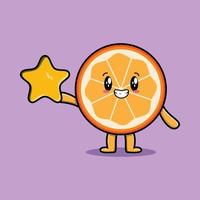 fruta naranja de dibujos animados lindo con gran estrella dorada vector