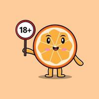linda fruta naranja de dibujos animados con 18 signo más vector