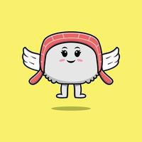 Cute cartoon sushi character wearing wings vector