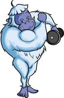 The strong yeti is lifting a barbell with one hand vector