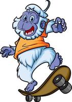 The cool yeti is playing skateboard with a trick