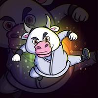 The sumo buffalo jumping and kicking esport mascot design logo vector