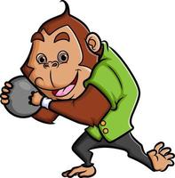 The cute monkey is playing bowling and ready to throw vector