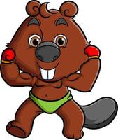 The strong beaver is having a big muscle on hand vector