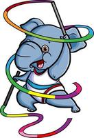 el pequeño elefante está haciendo un circo con doble palo vector
