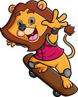 The happy lion is playing the skateboard and doing the attraction vector