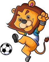 The lion as the football player is kicking the ball