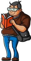 The young man is standing and reading a book vector