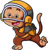 The rugby player monkey is playing rugby and wearing helm vector