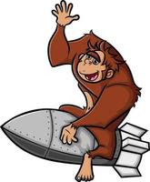 The gorilla is riding a big nuclear and flying to the sky vector