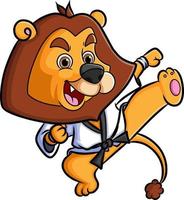 The karate lion is doing the martial arts with a good kick vector