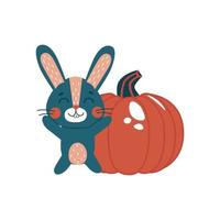 Rabbit with pumpkin. Cute vetor flat animal character, isolated on white background. vector