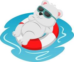 pequeño oso polar de dibujos animados con anillo inflable vector