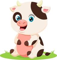 Cute little cow cartoon sitting in grass vector