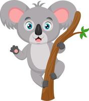 Cute baby koala cartoon on tree branch vector