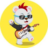 Cute cartoon rock star cat playing the guitar