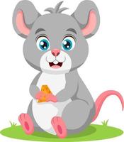 Cartoon cute mouse holding cheese vector