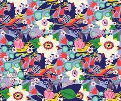 flower garden with birds seemless pattern vector