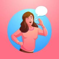 mujer gritando hablando con burbujas de discurso vector