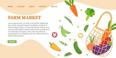 Promotional banner for farmers market. Fresh vegetable food banners with cartoon veggies. Fresh hand drawn cucumber, pepper, carrots, onion, eggplant, green peas and others vector