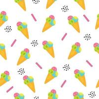 Cartoon hand drawn ice cream seamless pattern.Perfect funny vector background. Summer design