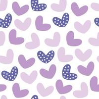 Seamless vector pattern of cute hand drawn simple hearts purple color. Repeatable design ideal for fabric, textile, wrapping paper, nursery. Cute style doodle illustration