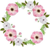 Watercolor Anemone Floral Wreath vector