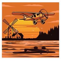 plane and windmill vector