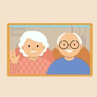 abuelos haciendo un video chat juntos vector