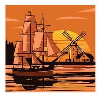 ship and windmill vector