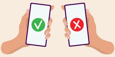 Check and cross mark on smartphone screen vector
