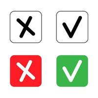 Checkmark and x mark icon for apps and websites. vector