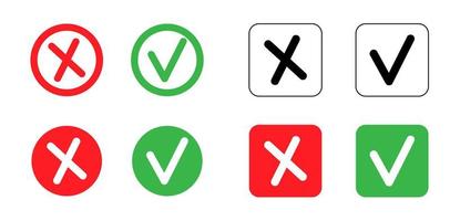 Checkmark and x mark icon for apps and websites. vector