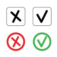 Checkmark and x mark icon for apps and websites. vector