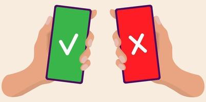 Check and cross mark on smartphone screen vector