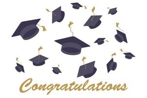 Collage with mortar boards and word GRADUATION on white background vector