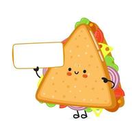 lindo sándwich divertido con carácter de afiche. icono de ilustración de personaje kawaii de dibujos animados dibujados a mano vectorial. aislado sobre fondo blanco. concepto de personaje de sándwich vector