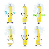 conjunto de paquetes de personajes de vape felices lindos y divertidos. diseño de icono de ilustración de personaje de dibujos animados de estilo de fideos dibujado a mano vectorial. linda colección de personajes de la mascota vape vector