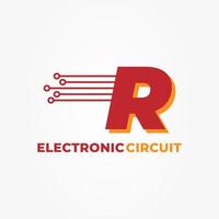 letter R with electronic circuit decoration initial vector logo design element