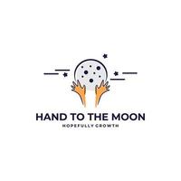 children hands reach to the moon illustration logo vector design