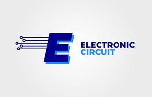 letra e con elemento de diseño de logotipo de vector inicial de decoración de circuito electrónico