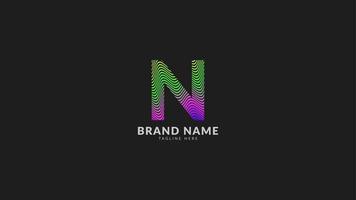 letter N wavy rainbow abstract colorful logo for creative and innovative company brand. print or web vector design element