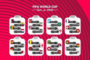 Match schedule template FIFA World Cup. World Cup 2022 QATAR. Football results table world cup Qatar, flags of world countries. Vector illustration