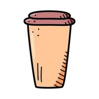 Disposable paper cup icon, vector illustration of a doodle.