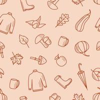 Seamless pattern of autumn set of items, vector wallpaper doodle style fall mood