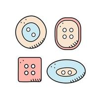 Set of icons buttons for clothes, vector doodle illustration accessories for sewing and needlework.