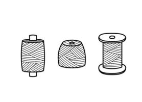 Set of sewing threads, a skein of woolen threads for knitting needlework, threads on a spool for a seamstress. vector
