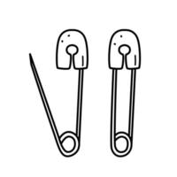 Safety pin, clothing accessory or item for needlework and sewing, vector doodle illustration.