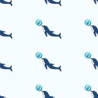 Seamless Pattern dolphins in different poses, vector illustration of marine animals. Painted dolphins swim and players in dolphinarium