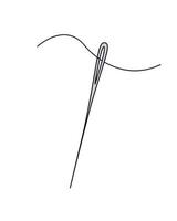 Sewing needle with thread, vector doodle illustration, sewing and needlework concept.